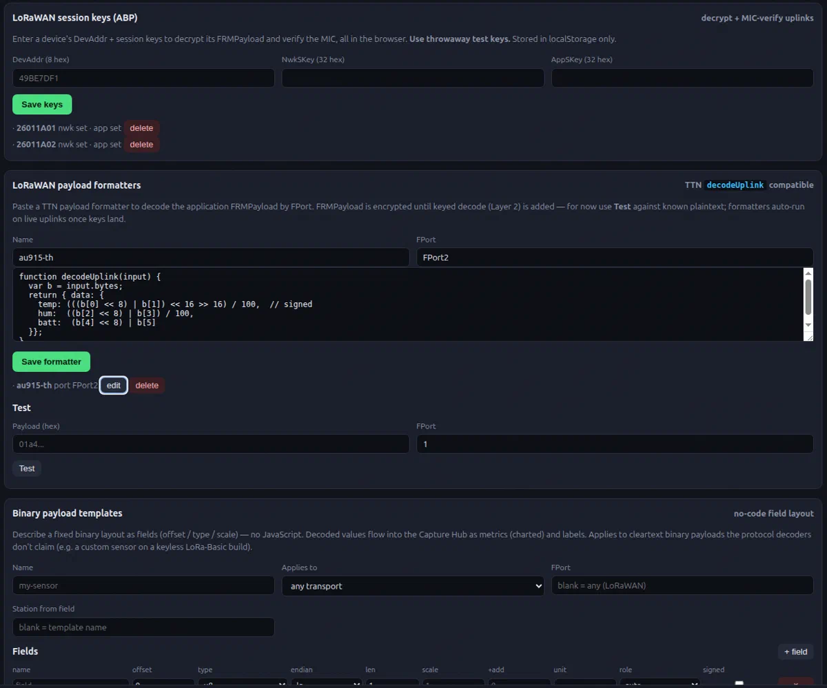 LoRaScope LoRa decoding config: sync word, spreading factor, bandwidth to match a sender